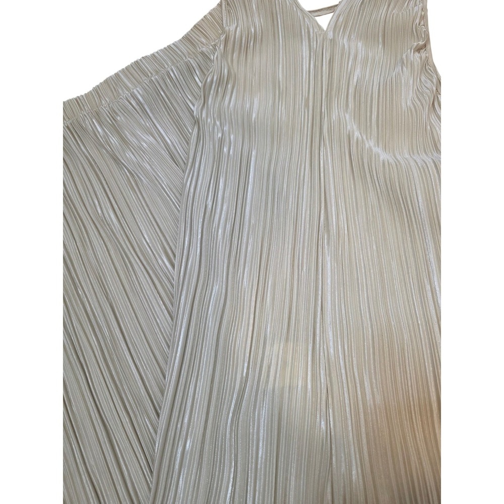 Champagne Gold Plisse 2 Piece Set Pleated Wide Leg Pants & Cami Top XL Metallic - Picture 3 of 5
